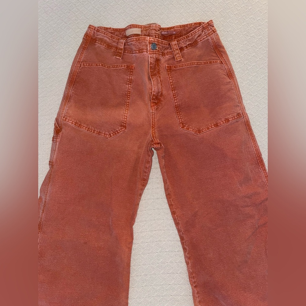 Anthropologie Pilcro Orange Rust The Carpenter Wide Leg Pants Size 30 - Picture 7 of 10